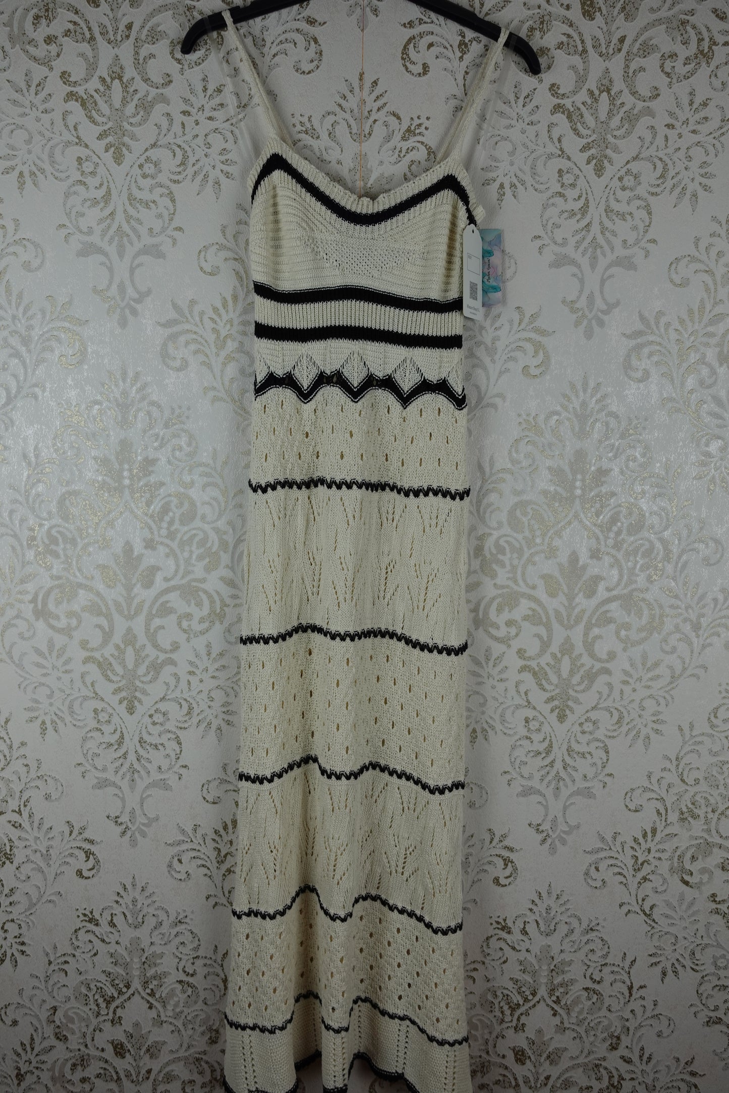 VESTIDO CROCHET BEIGE Y NEGRO