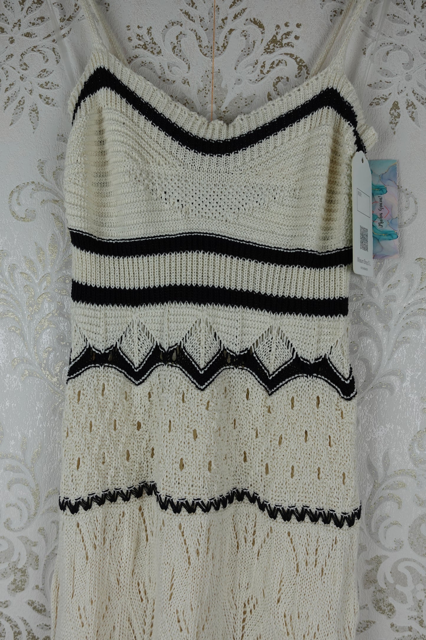 VESTIDO CROCHET BEIGE Y NEGRO